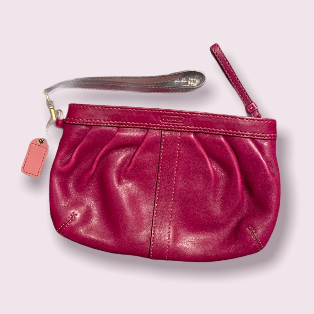 EUC Coach Wristlet  Roots | Genuine Leather | Raspberry Color